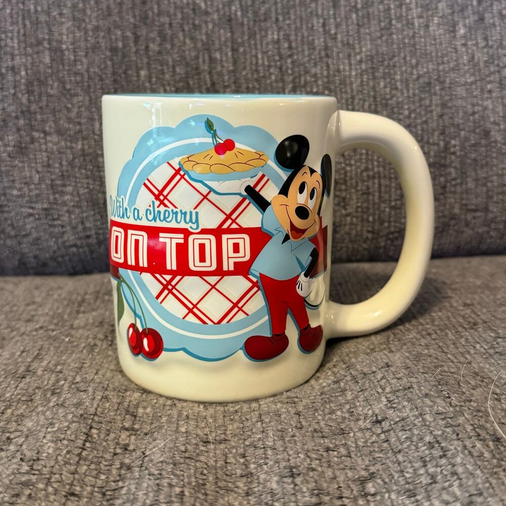 Disney's Retro Style Mickey Mouse Cherry on Top Cherry Pie 3D Mug‎ White Blue
